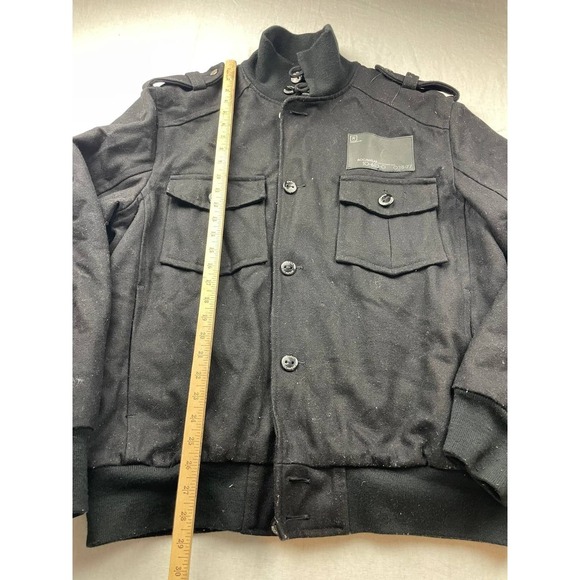 Rocawear Military Bomber Jacket Mens Size XL Black Button Front Long Sleeves - Picture 4 of 6